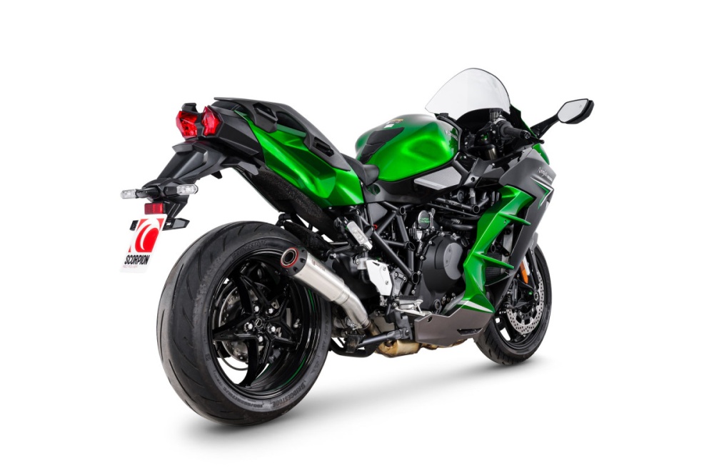 Scorpion Red Power Exhaust Brushed Stainless Kawasaki Ninja H2 SX