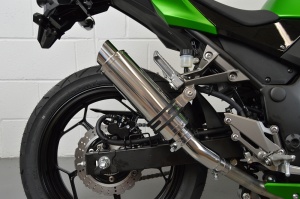 Kawasaki Z300 Round Moto GP Stubby Polished Stainless Exhaust